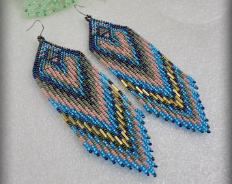 Boucles d'oreilles bohèmes en perles et franges, verre tchèque, acier chirurgical