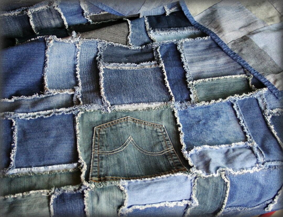 Denim Patchwork Rag Quilt Made From Upcycled Jeans Denim - Etsy