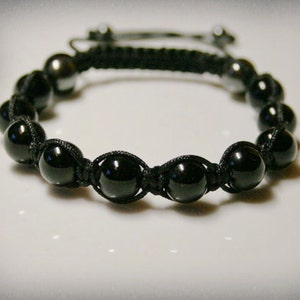 Mens Shamballa Bracelet with 10 mm  Black Agate Onyx  Beads , stone bracelet , Shamballa Bracelet , Black Bracelet