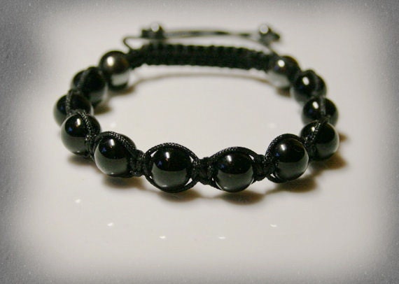Mens Shamballa Bracelet with 10 mm Black Agate Onyx Beads | Etsy