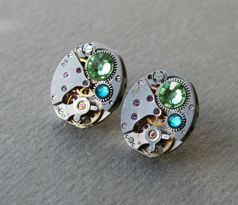 Steampunk Stud Earrings With Mechanical Watch Movement and Etsy