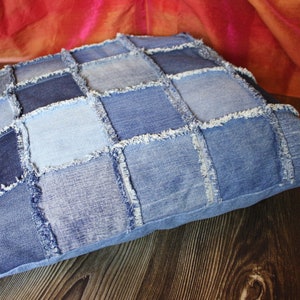 18 x 17.5 Denim Patchwork Throw pillowcase made from upcycled jeans image 2