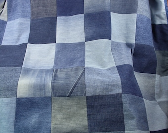 Denim Patchwork Rag Quilt made from upcycled jeans ,  Denim Picnic or Utility Blanket or Quilt //Up-Cycled Denim Quilt