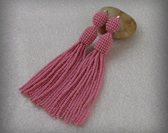 Long Tassel Earrings ,  Tassel Clip-On Earrings Handmade Ombre earrings , Seed  Beaded Earrings , tassel earrings , Fashion earrings