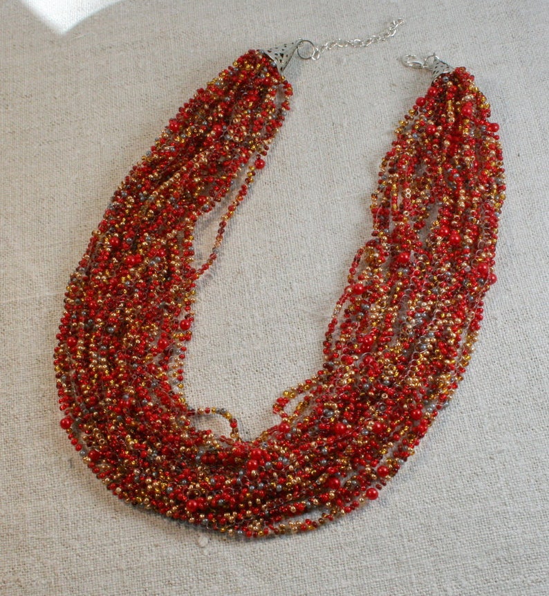 multi strand beaded necklace Gift Multi strand Necklace Beaded Jewelry Beadwork Seed Bead Necklace