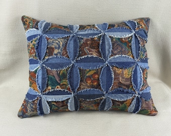 Federa da tiro patchwork in denim da 13,5 x 17,5 pollici realizzata con jeans riciclati