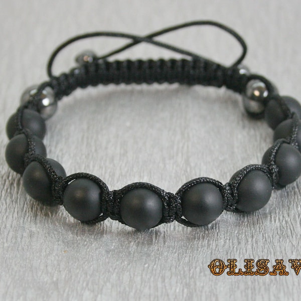 Beau bracelet Shamballa homme fait à la main avec 10 mm mate perles d’onyx d’agate noire, bracelet en pierre, bracelet en agate noire