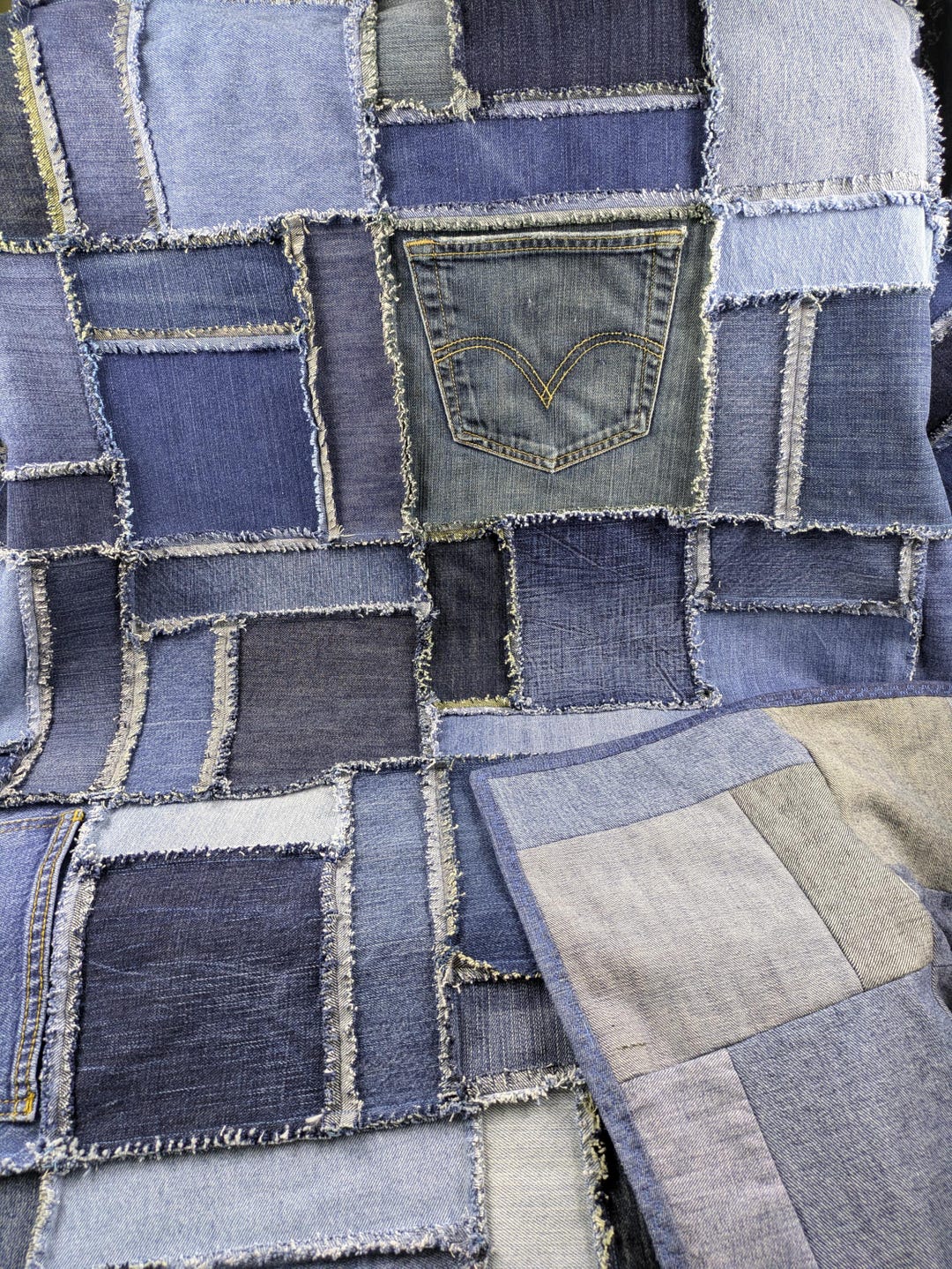 Denim Patchwork Rag Quilt Made From Upcycled Jeans , Denim Picnic or ...