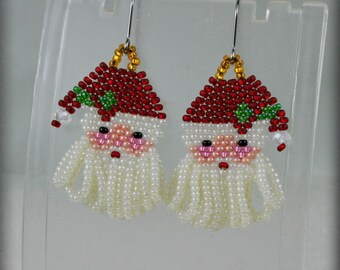 Boucles d'oreilles Père Noël en perles - Perles de verre tchèques, pendentif de Noël