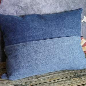 14.5 x 18.5 Denim Patchwork Throw pillowcase made from upcycled jeans image 4