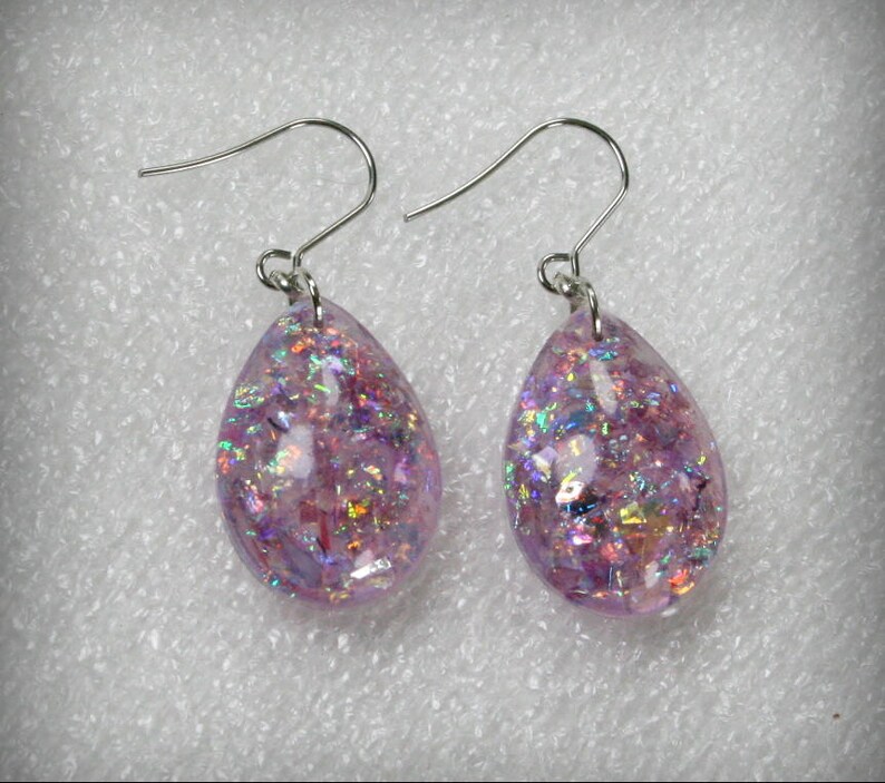 Pink Holographic Teardrop Resin Earrings