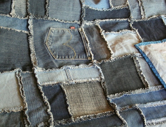 Denim Patchwork Rag Quilt Made From Upcycled Jeans 76 - Etsy
