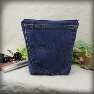 Denim Zipper Pouch //  Makeup Bag // Boho Pouch made from upcycled jeans , Cosmetic Bags// Gadget Bag// Pencil Case //