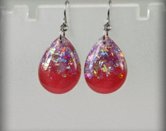 Resin  teardrop  glitter earrings  ,  Resin Jewelry , Resin glitter Jewelry , resin earrings Gift