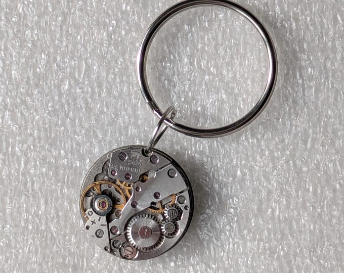 Steampunk Watch Movement Keychain, Clockwork Jewelry (20 mm)