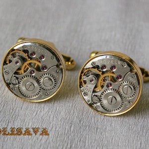 Uhrwerk Manschettenknöpfe, Steampunk Manschettenknöpfe. Steampunk Schmuck , Vintage Uhrwerk Uhrwerk Manschettenknöpfe - Gold