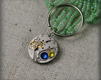 Steampunk Watch Movement Keychain with Crystals
