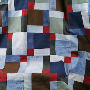 Denim Patchwork Rag Quilt made from upcycled jeans ,  Denim Picnic or Utility Blanket or Quilt