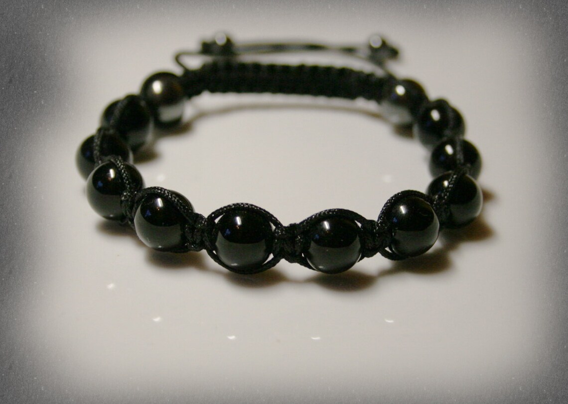 Mens Shamballa Bracelet With 10 Mm Black Agate Onyx Beads Etsy