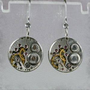 Steampunk Earrings with  Vintage Mechanical Watch Movement , Steampunk Earrings , Vintage Clockwork Watch Movement Earrings