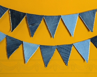 Gerecycleerde denimslingervlaggen, rustiek huisdecor, vakantiedecor, kinderkamerinrichting //gerecycled denim,