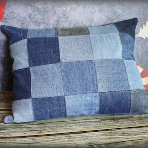 14.5 x 18.5 Denim Patchwork Throw pillowcase made from upcycled jeans image 1
