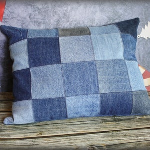 14.5 x 18.5 Denim Patchwork Throw pillowcase made from upcycled jeans image 1