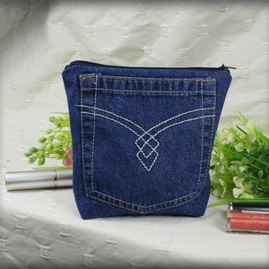 Denim Zipper Pouch //  Makeup Bag // Boho Pouch made from upcycled jeans , Cosmetic Bags// Pencil Case //