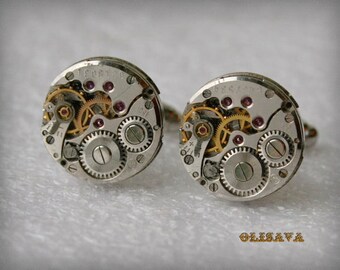 SALE...Watch Movement Cufflinks  ,  Steampunk Cufflinks . Steampunk jewelry . Vintage Clockwork Watch Movement Cuff Links