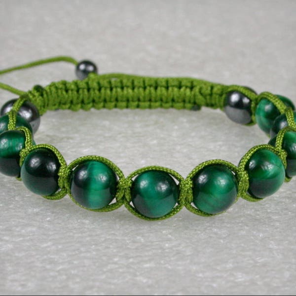 Handmade  Shamballa Bracelet with 10 mm Green  Tiger Eye  Beads ,  stone bracelet , Green  Tiger Eye Bracelet Gift