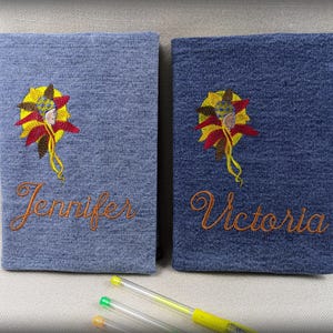 Funda de cuaderno reciclada de mezclilla, bordado personalizado, nombre en bloc de notas de mezclilla, diario, papelería