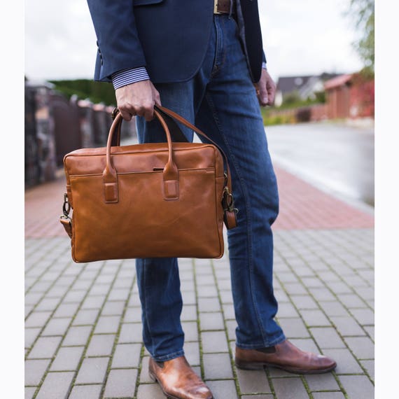 Personalized Light brown Leather office bag for men Office | Etsy