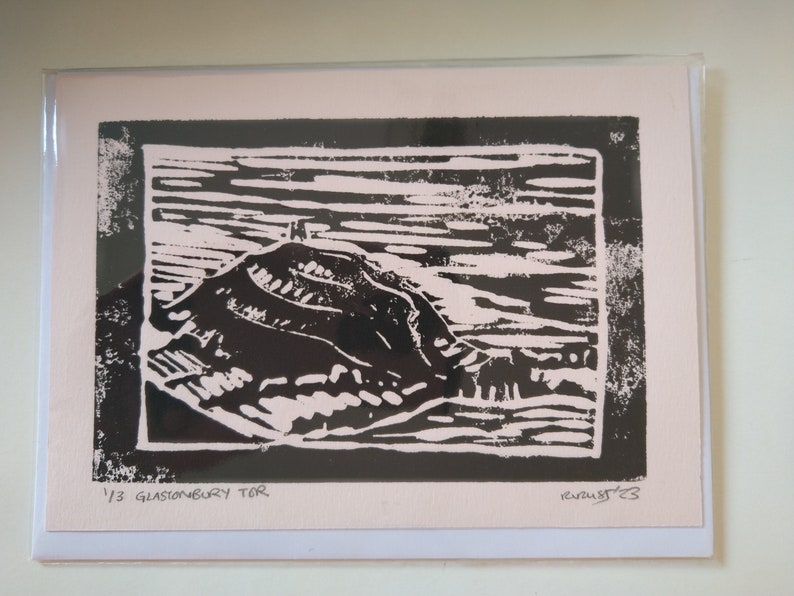 Glastonbury Tor Linocut Print Card image 1