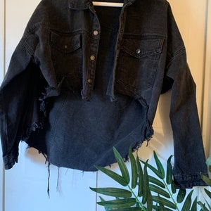 Denim jacket, cropped denim jacket, black denim jacket