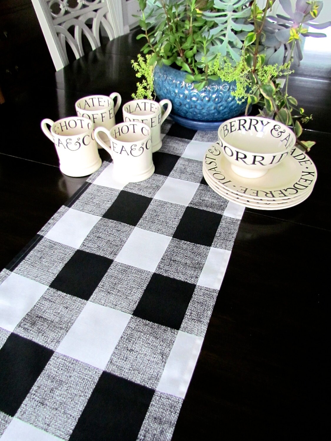 BLACK TABLE RUNNER 12 X 48 Plaid Buffalo Check Black Table Runners Christmas Decorative Wedding Holidays Runner Home Decor 48 60 72 84 96 Etsy