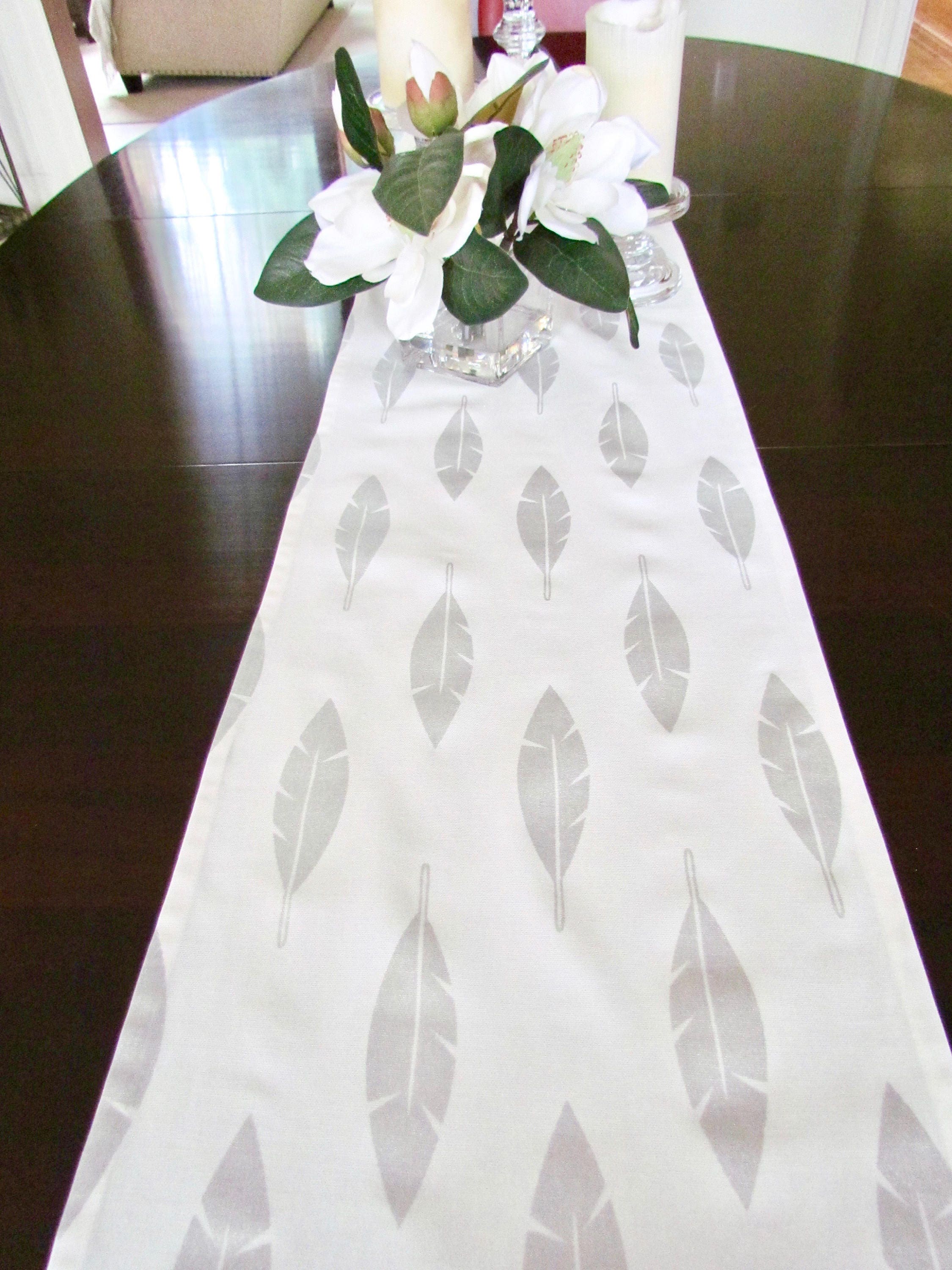 SILVER TABLE RUNNER Metallic Silver Feathers Table Runners Etsy