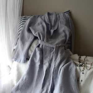 Linen Robe in Silver Light Grey. Luxurious Women's Gown/ Spa Robe/ Loungewear. Small to Extra Large.