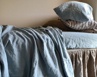 Duck Egg Blue Linen Bedspread - Handmade Heavyweight Rustic Versatile Bed Cover/Throw Blanket/Flat Sheet by House of Baltic Linen