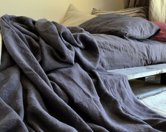 Charcoal grey linen Flat sheet. Top linen sheet. Hand dyed pure linen bedding