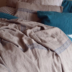 Vintage Grainsack Blue Stripe Heavy Linen Coverlet ⎮Bed cover⎮Quilt ⎮Summer Blanket⎮Decorative Bed Throw