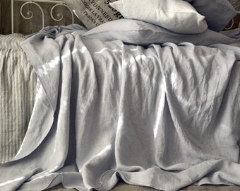 Silver light grey linen Flat sheet. Luxurious stonewashed linen.