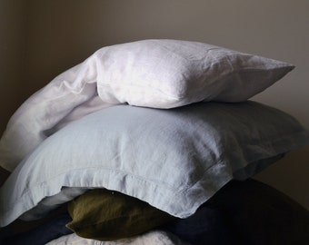 Light grey hemstitched stonewashed linen pillowcase in Euro size.