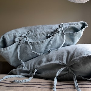 Duck Egg Blue Rustic Heavyweight Linen Pillowcase. Standard, Euro and King sizes