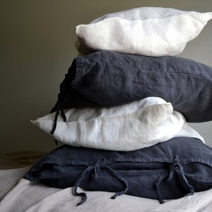 Rustic, Heavyweight Linen Pillowcase with Ties in Peppercorn Dark Grey Standard, Euro and King sizes image 3