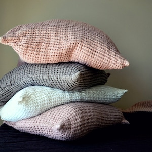 Blush Linen Pillow case in Waffle Textured Natural Linen