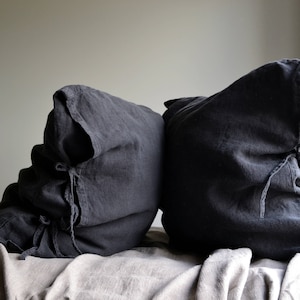Rustic, Heavyweight Linen Pillowcase with Ties in Peppercorn Dark Grey Standard, Euro and King sizes image 1