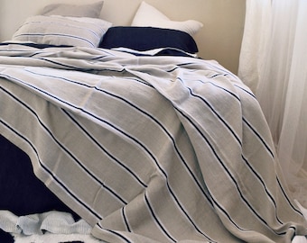 Retro Stripe Heavy weight Linen Bed Cover/ Coverlet/ Linen Summer Blanket