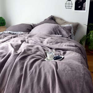 Heavy Linen Duvet Cover in Blueberry Milk. Heavyweight / Doona Cover/ Quilt Cover. Rustic and Natural Bedding.
