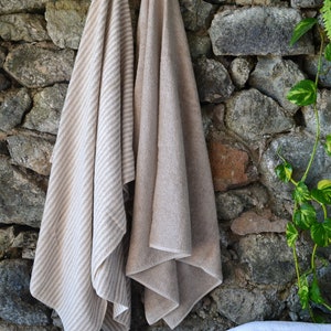 Unique natural terry linen bath towel/ Linen Spa Towel/ Bath Sheet. Heavy natural linen Pinstripe