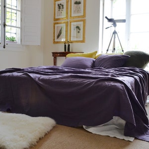 Set of Blueberry Milk medium weight linen sheets. Luxurious linen bedding.